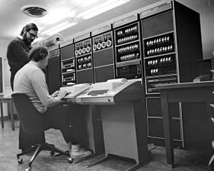 Ken Thompson and Dennis Ritchie programming UNIX on PDP-11